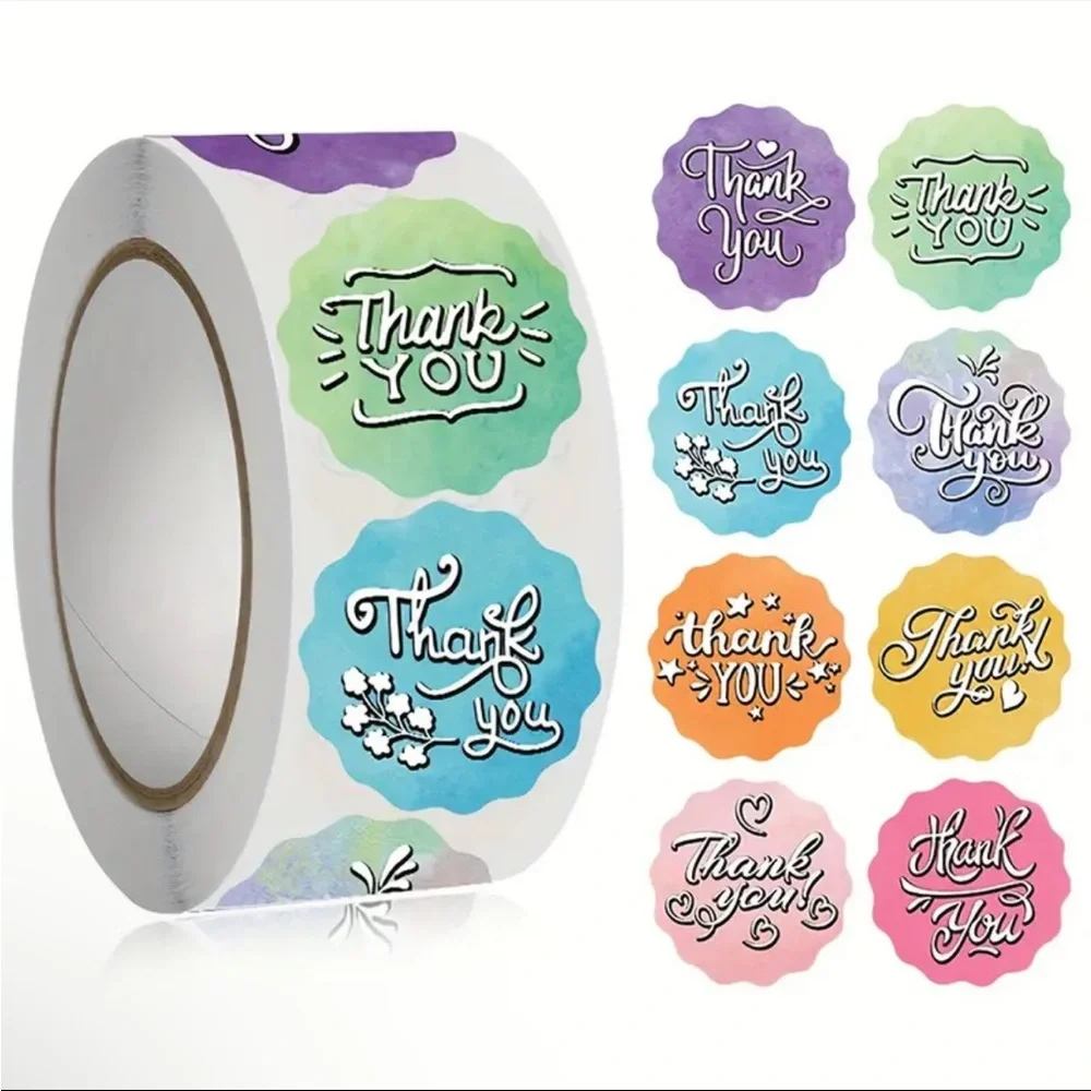 Roll of 500 Round Multi Colored Thank You Stickers - Picture 6 of 6